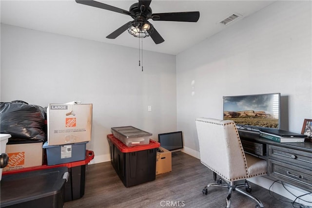 14201 Ross Ct, Rancho Cucamonga, CA 91739 - office space featuring dark wood-type flooring and ceiling fan