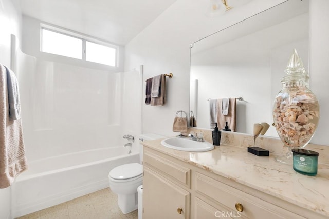 full bathroom with vanity, shower / tub combination, and toilet