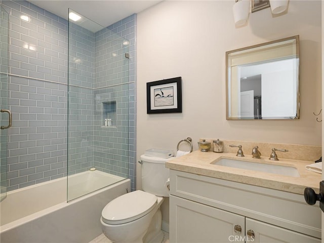 full bath featuring  shower combination, vanity, and toilet