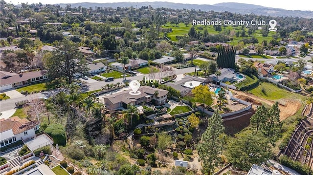 aerial view featuring a residential view and a mountain view