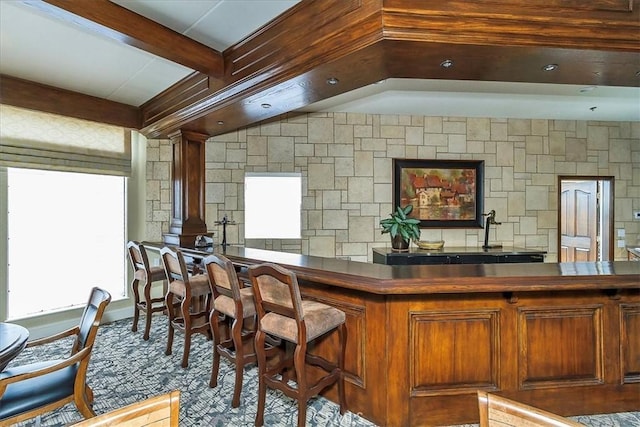40292 Corte Delfin, Murrieta, CA 92562 - indoor dry bar featuring beamed ceiling and ornate columns