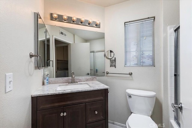 40292 Corte Delfin, Murrieta, CA 92562 - bathroom featuring an enclosed shower, visible vents, toilet, and vanity