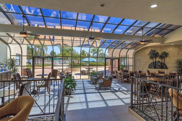 40292 Corte Delfin, Murrieta, CA 92562 - view of patio featuring a lanai, outdoor lounge area, outdoor dining space, and a ceiling fan