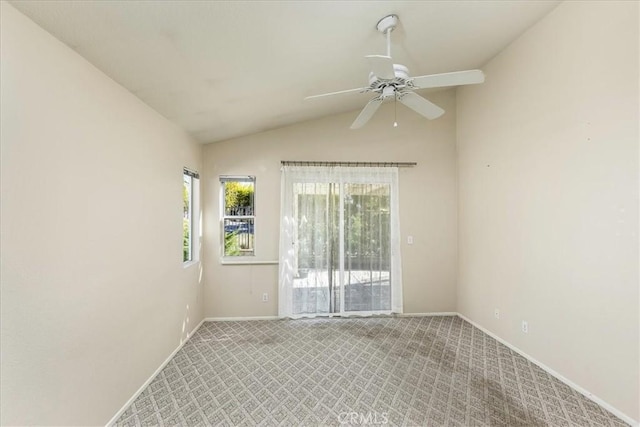 40292 Corte Delfin, Murrieta, CA 92562 - carpeted spare room featuring baseboards, ceiling fan, and vaulted ceiling