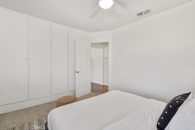 bedroom featuring a ceiling fan and visible vents