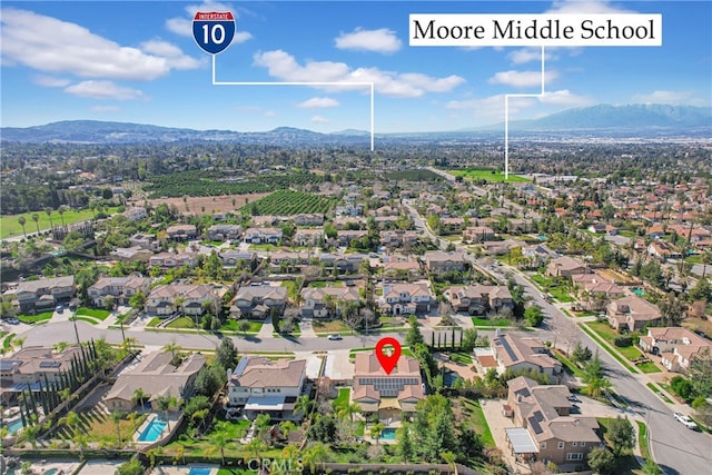 aerial view featuring a residential view and a mountain view