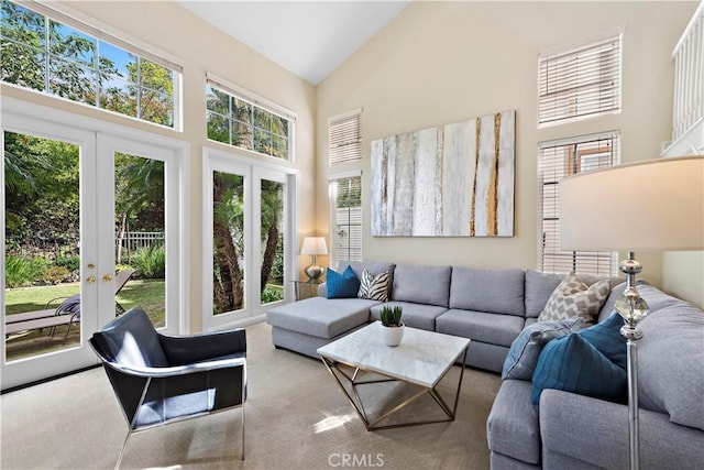 sunroom / solarium with vaulted ceiling and french doors