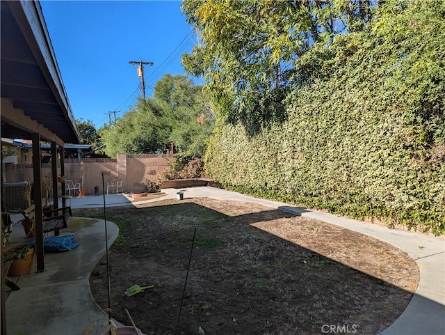 view of yard featuring a patio area and a fenced backyard