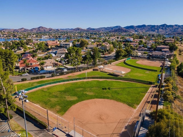 birds eye view of property with a residential view and a mountain view