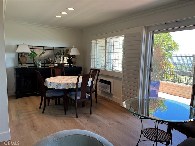 4018 Calle Sonora Este Unit C, Laguna Woods, CA 92637 - dining room featuring ornamental molding, plenty of natural light, light wood-type flooring, recessed lighting, and heating unit