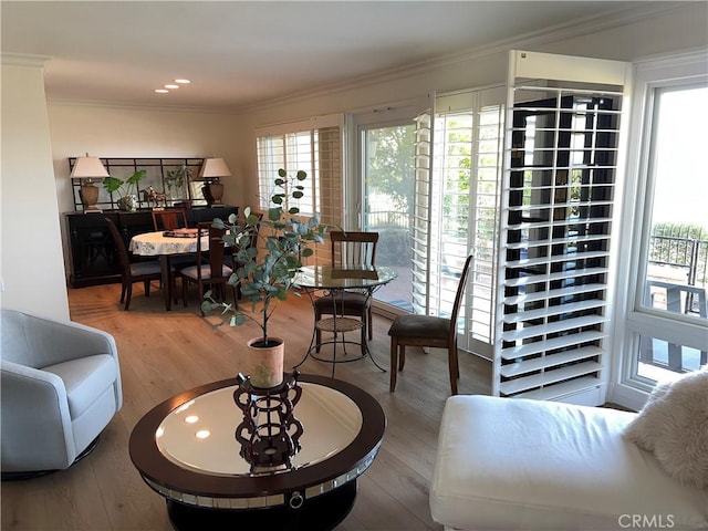 4018 Calle Sonora Este Unit C, Laguna Woods, CA 92637 - living area featuring ornamental molding and wood finished floors
