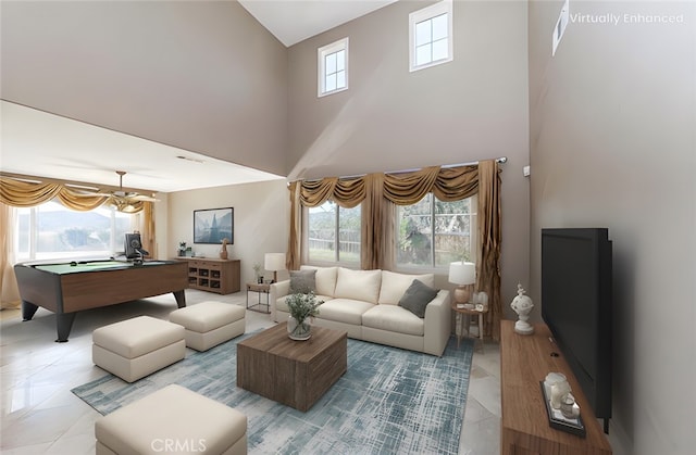 living room featuring tile patterned flooring