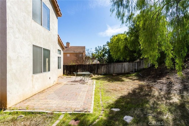 view of yard with a patio area and a fenced backyard