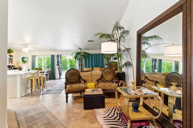68820 San Felipe Rd, Cathedral City, CA 92234 - sitting room featuring plenty of natural light, ceiling fan, and light tile patterned floors