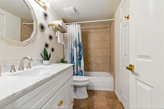 68820 San Felipe Rd, Cathedral City, CA 92234 - full bathroom with vanity, toilet, shower / bath combo, and tile patterned flooring