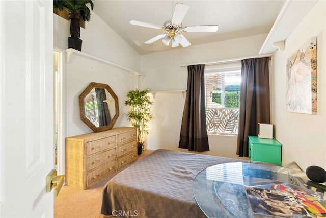 68820 San Felipe Rd, Cathedral City, CA 92234 - bedroom featuring vaulted ceiling, carpet, and ceiling fan