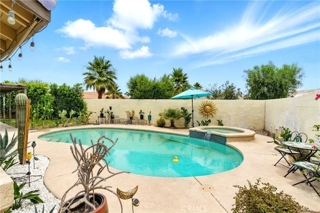 68820 San Felipe Rd, Cathedral City, CA 92234 - view of pool with a fenced backyard, a patio, and a pool with connected hot tub