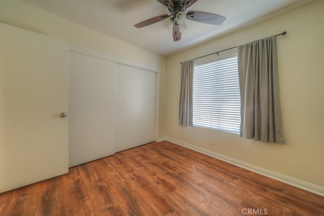 8371 Hawthorne St, Rancho Cucamonga, CA 91701 - unfurnished bedroom featuring wood finished floors, a closet, and ceiling fan