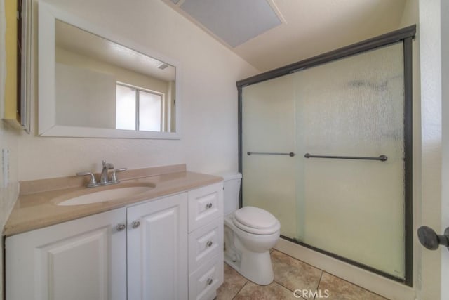8371 Hawthorne St, Rancho Cucamonga, CA 91701 - bathroom featuring a shower stall, vanity, and tile patterned flooring