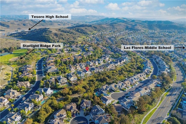 birds eye view of property featuring a residential view and a mountain view