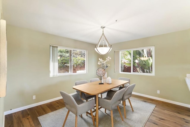 dining area with a healthy amount of sunlight, baseboards, and wood finished floors