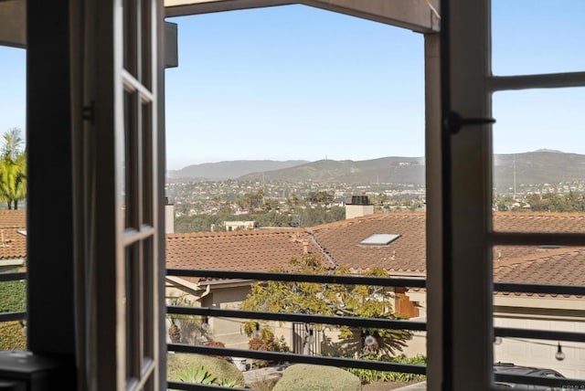 exterior space featuring a mountain view