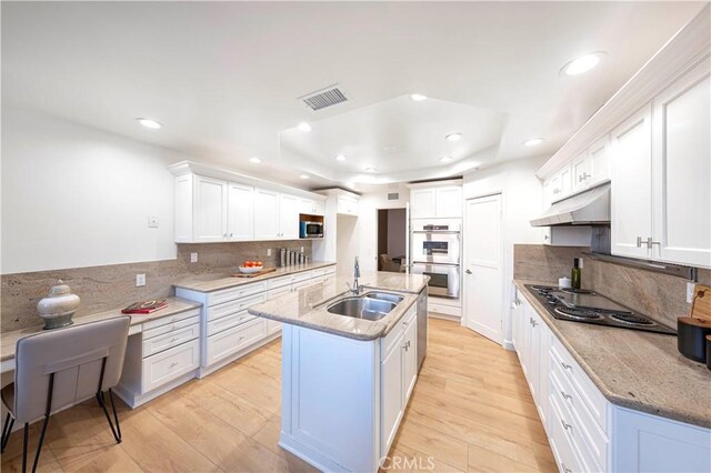11 Montpellier, Newport Beach, CA 92660 - kitchen featuring a sink, under cabinet range hood, appliances with stainless steel finishes, recessed lighting, and backsplash