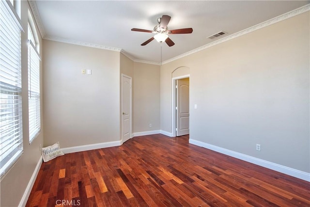 23531 Hobart Ct, Murrieta, CA 92562 - empty room with a ceiling fan, wood finished floors, and crown molding