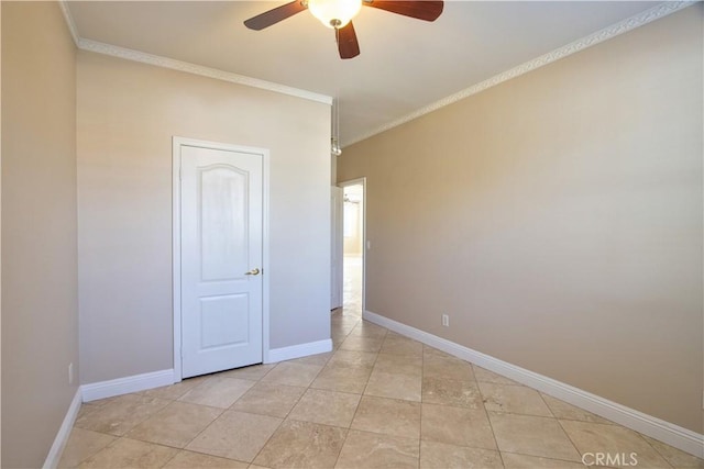 23531 Hobart Ct, Murrieta, CA 92562 - spare room with ceiling fan, ornamental molding, and light tile patterned floors