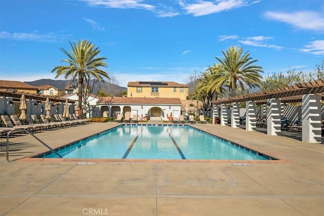 pool with a patio