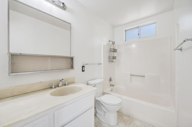 bathroom with toilet, vanity, and shower / bath combination