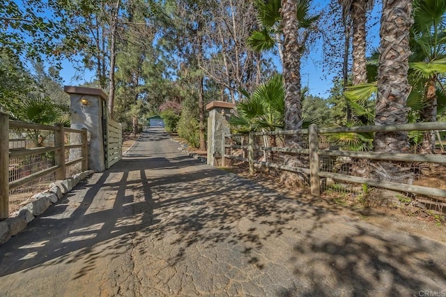 view of road with aphalt driveway and a gated entry