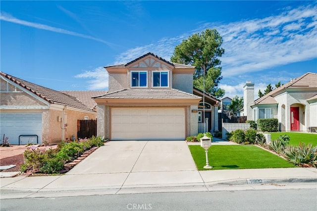 traditional-style home with stucco siding, a front yard, fence, a lanai, and driveway