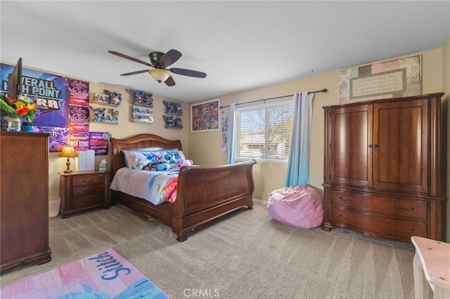 bedroom with carpet flooring and ceiling fan