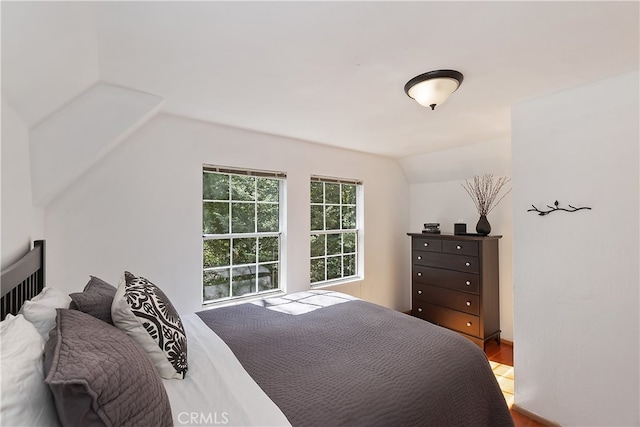 177 Joaquin Miller Rd, Lake Arrowhead, CA 92352 - bedroom featuring lofted ceiling and wood finished floors