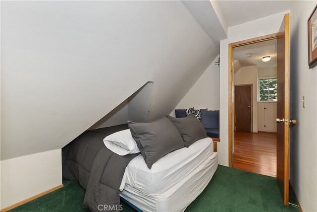 177 Joaquin Miller Rd, Lake Arrowhead, CA 92352 - bedroom with carpet flooring, vaulted ceiling, and baseboards