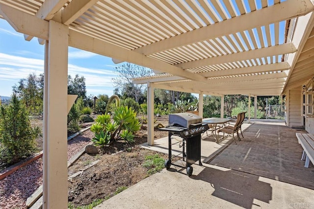 view of patio / terrace featuring area for grilling and a pergola