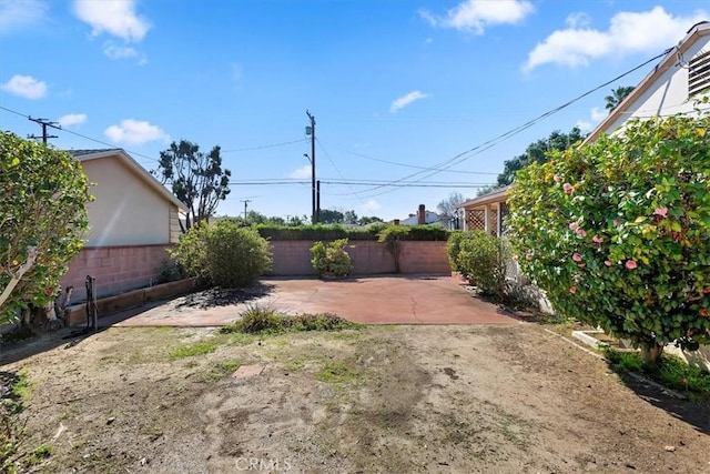 view of yard with a patio and a fenced backyard