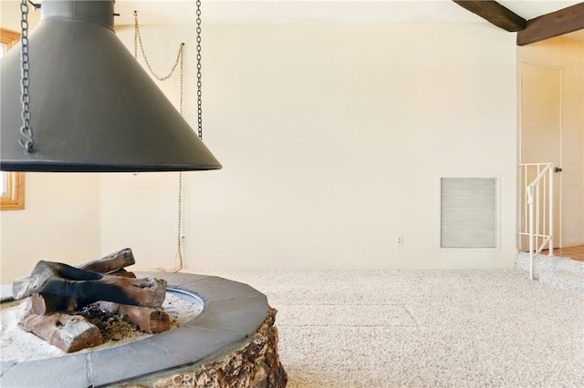 19459 Shasta Rd, Apple Valley, CA 92307 - detailed view of ventilation hood, beam ceiling, and carpet flooring
