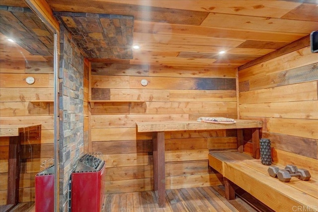 view of sauna with wood-type flooring