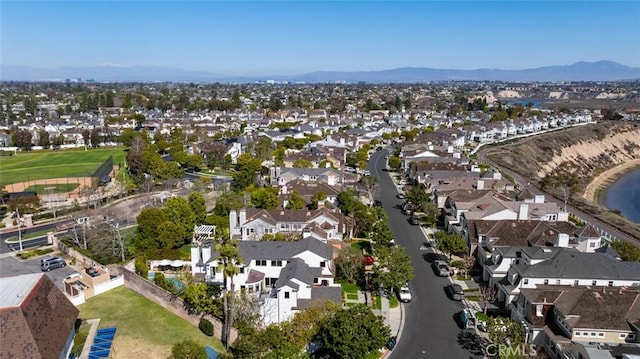 aerial view featuring a mountain view and a residential view