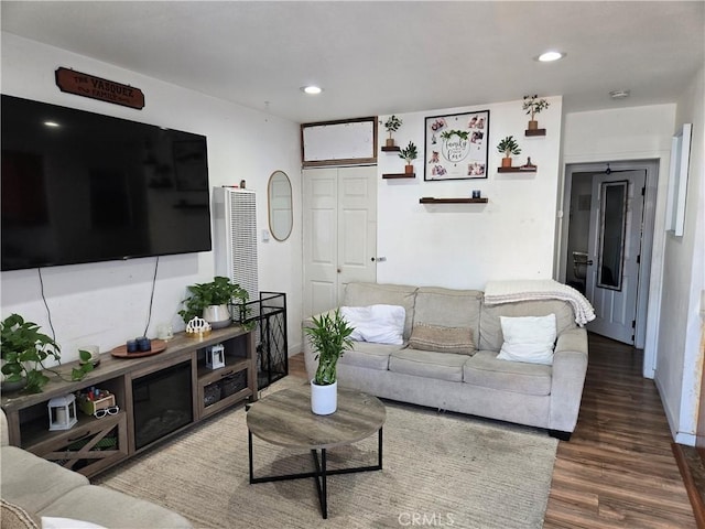 living room featuring wood finished floors and recessed lighting