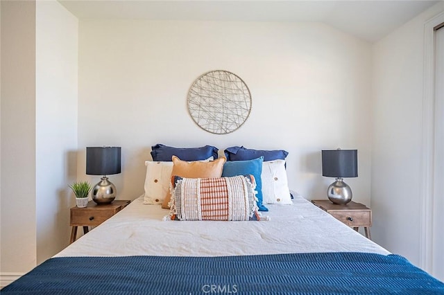 bedroom featuring vaulted ceiling