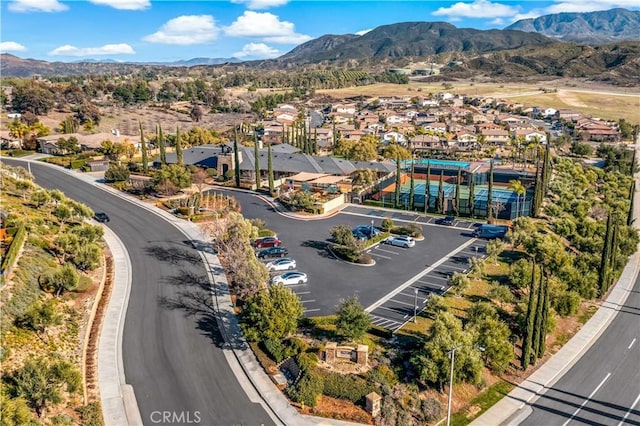 bird's eye view featuring a residential view and a mountain view