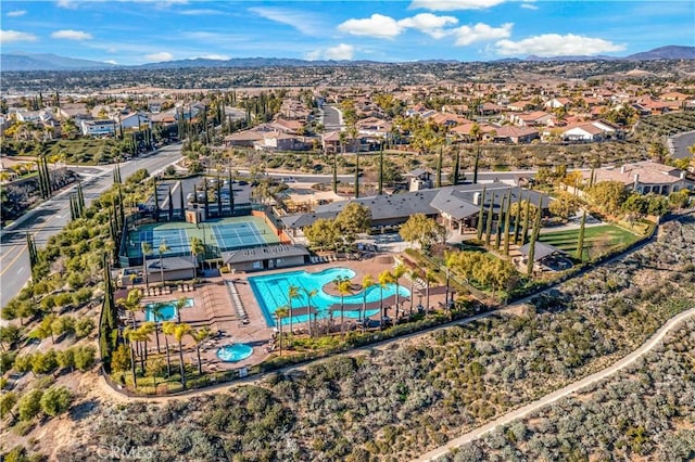 aerial view with a residential view and a mountain view