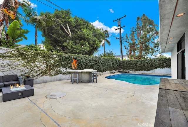 205 Esplanade, San Clemente, CA 92672 - view of pool with a fenced in pool, a fenced backyard, a fire pit, and a patio area