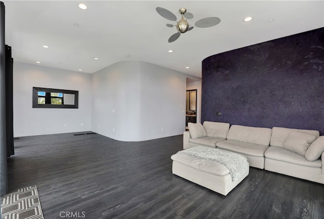 205 Esplanade, San Clemente, CA 92672 - unfurnished living room featuring ceiling fan, wood finished floors, and recessed lighting