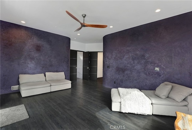 205 Esplanade, San Clemente, CA 92672 - unfurnished living room featuring ceiling fan, wood finished floors, and recessed lighting