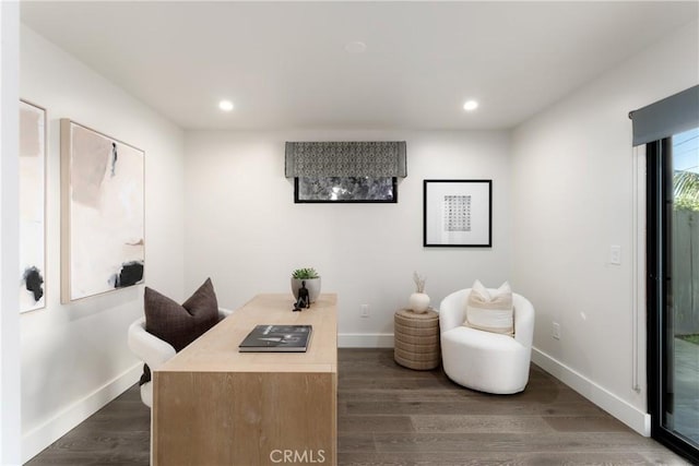 4414 Monaco St, San Diego, CA 92107 - home office with dark wood-style flooring and recessed lighting