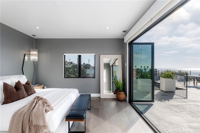 4414 Monaco St, San Diego, CA 92107 - bedroom with access to outside, wood finished floors, and recessed lighting